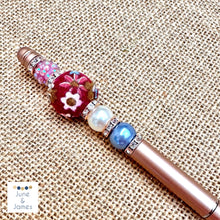 Load image into Gallery viewer, Maroon Floral Fabric Bead Pen
