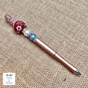 Maroon Floral Fabric Bead Pen